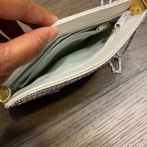 Vintage Metal Mesh purse clutch crossbody white - Picture 3 of 8